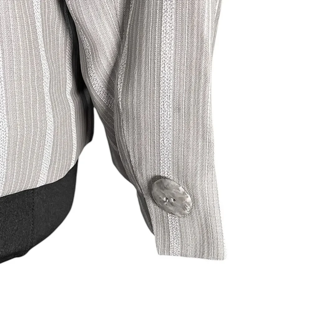 Vintage Christian Dior Womens 14 Gray Pinstripe Wrap Blazer Tie Waist Jacket USA